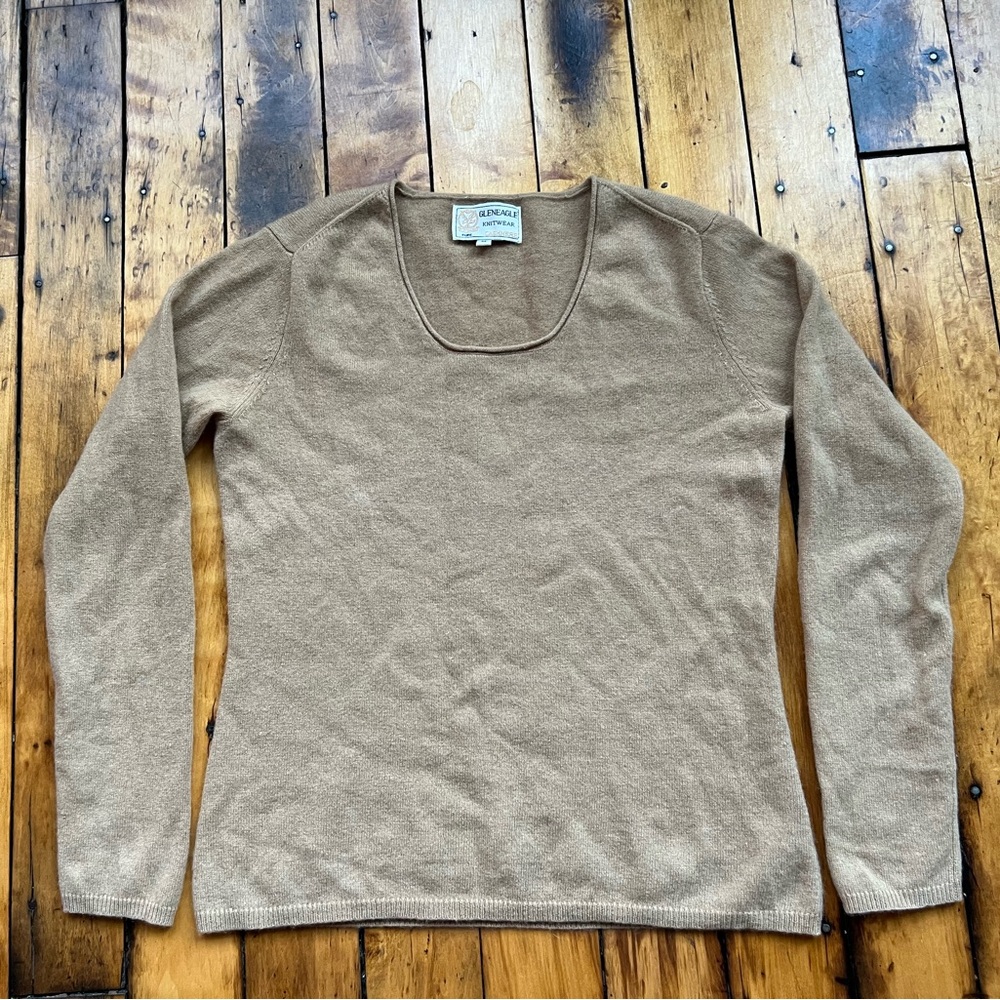 Vintage Gleneagle Knitwear Womens Medium 100% Cashmere Scoop Neck Sweater Beige